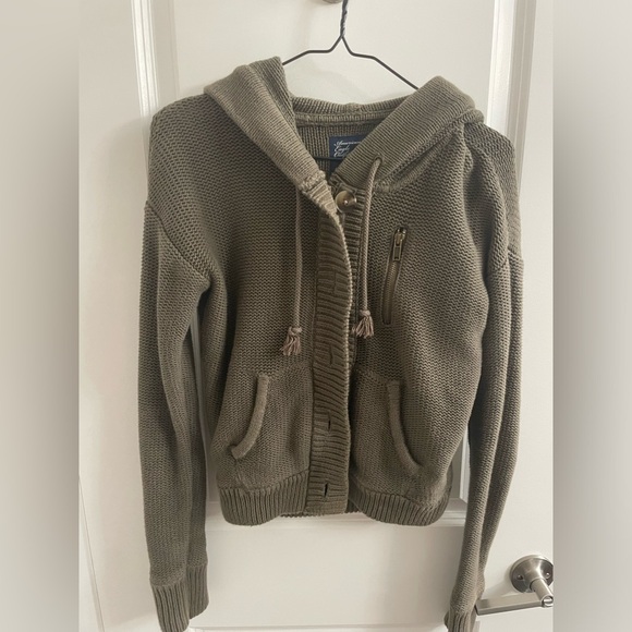 Downtown girl cropped green knit zip up - Picture 3 of 3